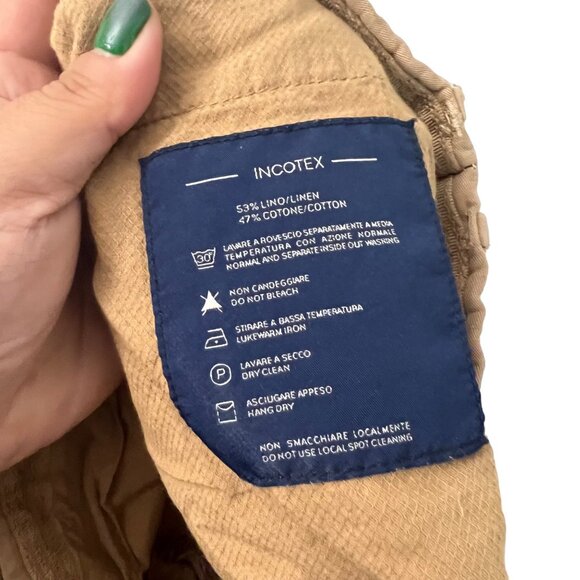 Incotex Mens Tan ChinoLino Linen Cotton Straight Leg Khaki Slacks Pants Size 30 - Picture 4 of 6